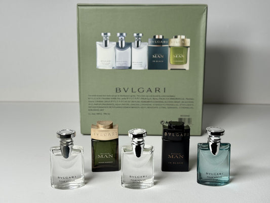 Bvlgari Pour Homme Men’s Miniature Gift Set | 4 x 5ml Luxury Travel Size Designer Cologne Collection – Wood Essence, In Black, Extrême
